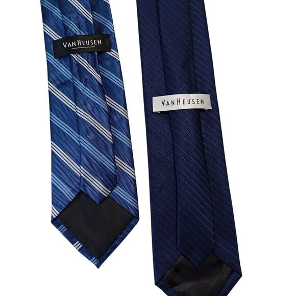 Van Heusen Tie Mens Blue & Navy Striped Patterned Polyester Business Formal Wear - Picture 2 of 2